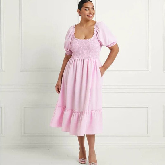 HILL HOUSE The Louisa Nap Dress Ballerina Pink Smocked Short Sleeve XXL NEW - Picture 1 of 5